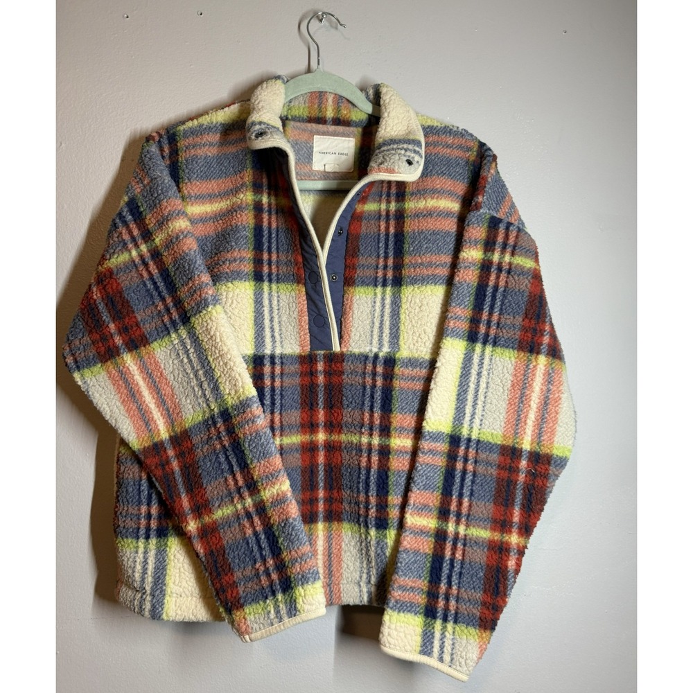 American Eagle Outfitters Plaid Sherpa Quarter-Snap Pullover – Size S